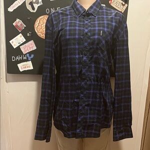 Upcycled Reworked Ben Sherman Black and Blue Checkered Shirt. Pit to Pit is 23”.